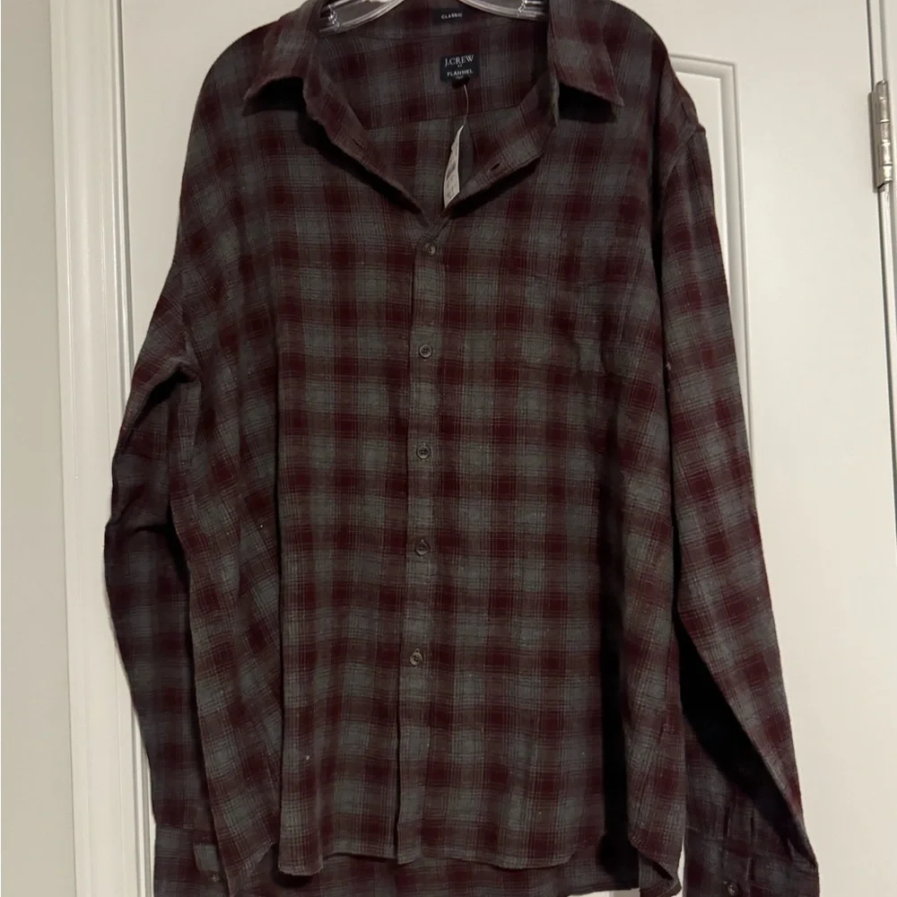 J. Crew Men's Casual Plaid Shirt - Dark Red and Gray